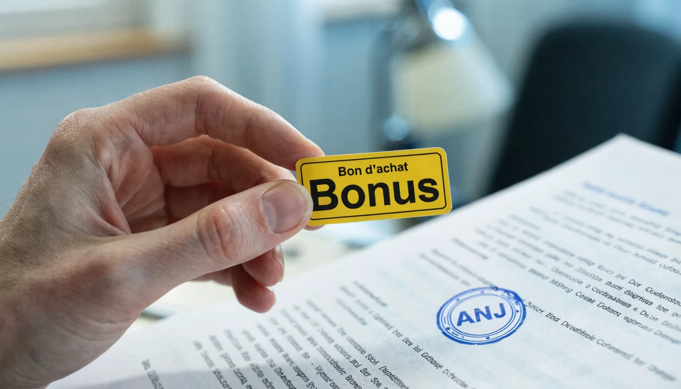 Sticker bonus à côté d'un document officiel ANJ